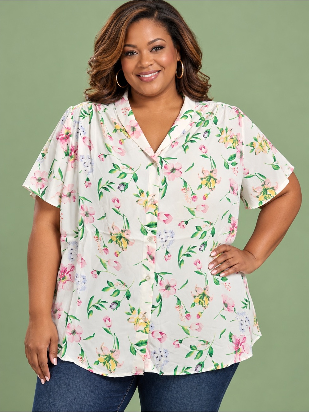 3X Plus Size National style 24738 NWT Light Weight Button Front